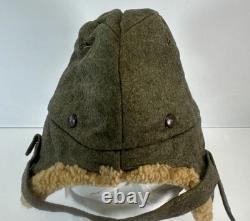 Vintage Swedish Army Military Wool Winter Cap Shearling Ear Flaps