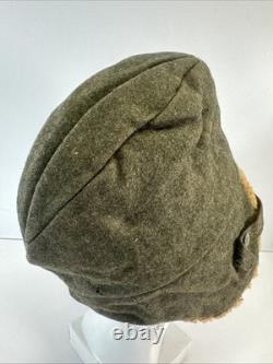 Vintage Swedish Army Military Wool Winter Cap Shearling Ear Flaps