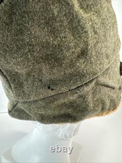 Vintage Swedish Army Military Wool Winter Cap Shearling Ear Flaps