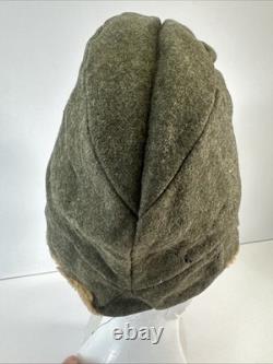 Vintage Swedish Army Military Wool Winter Cap Shearling Ear Flaps