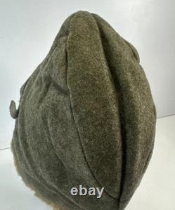 Vintage Swedish Army Military Wool Winter Cap Shearling Ear Flaps