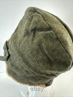 Vintage Swedish Army Military Wool Winter Cap Shearling Ear Flaps