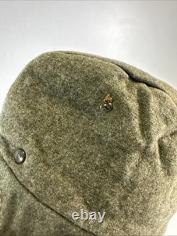 Vintage Swedish Army Military Wool Winter Cap Shearling Ear Flaps