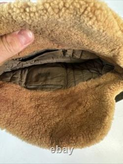 Vintage Swedish Army Military Wool Winter Cap Shearling Ear Flaps