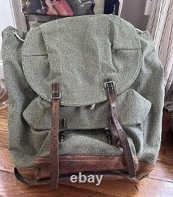 Vintage Swiss Army Backpack 64 Salt and Pepper Military Leather Canvas Rucksack