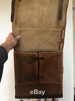 Vintage Swiss Army Backpack Military Rucksack 1950s Cowhide Leather Book Bag