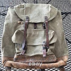 Vintage Swiss Army Backpack Salt & Pepper Military Leather Canvas