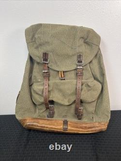 Vintage Swiss Army Canvas Leather Rucksack Backpack R. HAURI SATTLER 57 Military