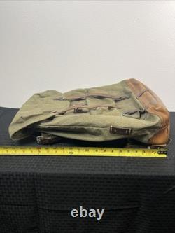 Vintage Swiss Army Canvas Leather Rucksack Backpack R. HAURI SATTLER 57 Military