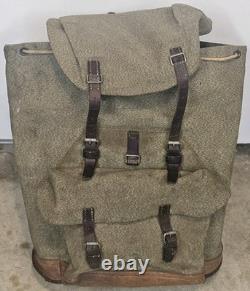 Vintage Swiss Army Military Backpack Rucksack Canvas Leather