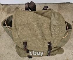 Vintage Swiss Army Military Backpack Rucksack Canvas Leather