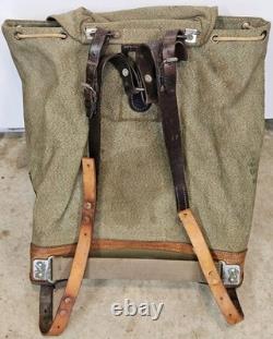 Vintage Swiss Army Military Backpack Rucksack Canvas Leather
