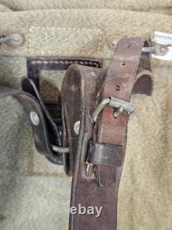 Vintage Swiss Army Military Backpack Rucksack Canvas Leather
