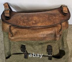 Vintage Swiss Army Military Backpack Rucksack Canvas Leather