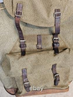 Vintage Swiss Army Military Backpack Rucksack Canvas Leather