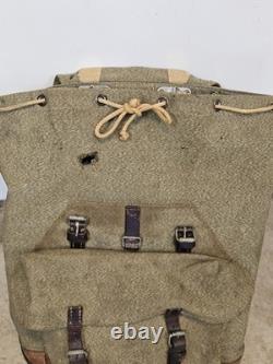Vintage Swiss Army Military Backpack Rucksack Canvas Leather