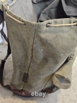 Vintage Swiss Army Military Backpack Rucksack Canvas Leather