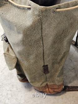 Vintage Swiss Army Military Backpack Rucksack Canvas Leather