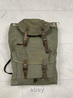 Vintage Swiss Army Military Backpack Rucksack Canvas Leather Salt & Pepper