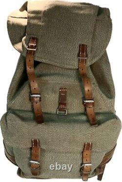 Vintage Swiss Army Military Backpack Rucksack Canvas Leather Salt & Pepper