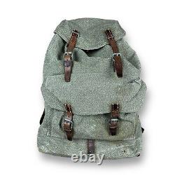 Vintage Swiss Army Military Backpack Rucksack Canvas Leather Salt & Pepper