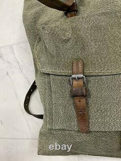 Vintage Swiss Army Military Backpack Rucksack Canvas Leather Salt & Pepper