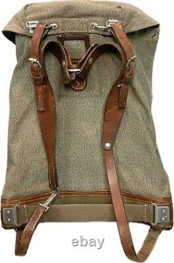 Vintage Swiss Army Military Backpack Rucksack Canvas Leather Salt & Pepper