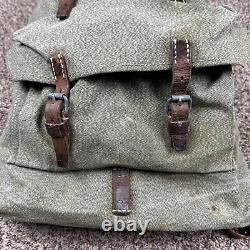 Vintage Swiss Army Military Backpack Rucksack Canvas Leather Salt & Pepper