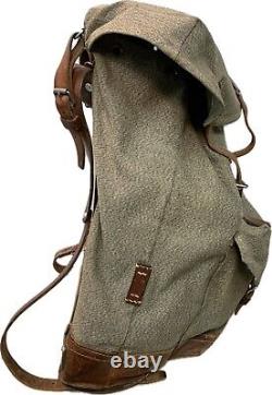 Vintage Swiss Army Military Backpack Rucksack Canvas Leather Salt & Pepper