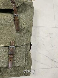 Vintage Swiss Army Military Backpack Rucksack Canvas Leather Salt & Pepper