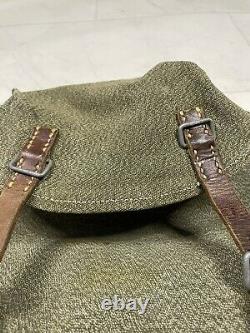 Vintage Swiss Army Military Backpack Rucksack Canvas Leather Salt & Pepper