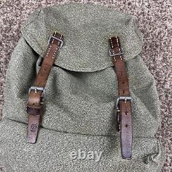 Vintage Swiss Army Military Backpack Rucksack Canvas Leather Salt & Pepper