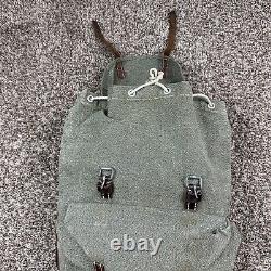 Vintage Swiss Army Military Backpack Rucksack Canvas Leather Salt & Pepper