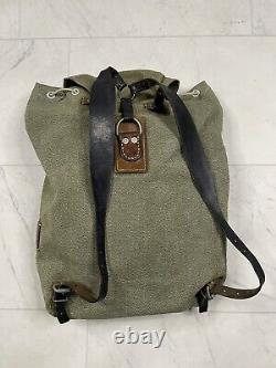 Vintage Swiss Army Military Backpack Rucksack Canvas Leather Salt & Pepper