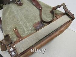 Vintage Swiss Army Military Backpack Rucksack Canvas Leather Salt & Pepper 1950s
