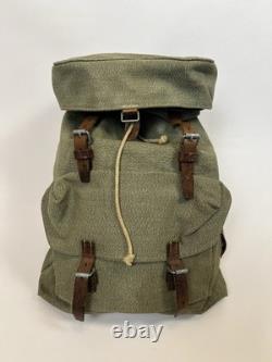 Vintage Swiss Army Military Backpack Rucksack Canvas Leather Salt & Pepper 1955