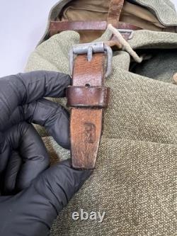 Vintage Swiss Army Military Backpack Rucksack Canvas Leather Salt & Pepper 1955