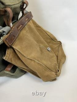 Vintage Swiss Army Military Backpack Rucksack Canvas Leather Salt & Pepper 1955