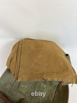 Vintage Swiss Army Military Backpack Rucksack Canvas Leather Salt & Pepper 1955