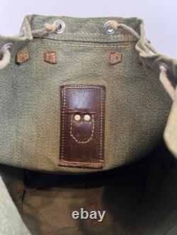Vintage Swiss Army Military Backpack Rucksack Canvas Leather Salt & Pepper 1955