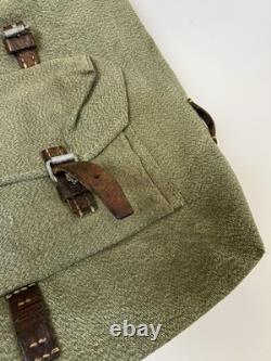 Vintage Swiss Army Military Backpack Rucksack Canvas Leather Salt & Pepper 1955