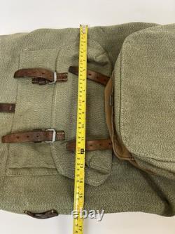 Vintage Swiss Army Military Backpack Rucksack Canvas Leather Salt & Pepper 1955
