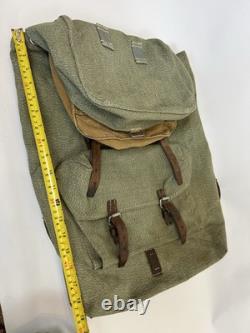 Vintage Swiss Army Military Backpack Rucksack Canvas Leather Salt & Pepper 1955