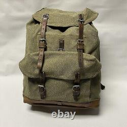 Vintage Swiss Army Military Backpack Rucksack Canvas Leather Salt & Pepper 1956