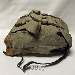 Vintage Swiss Army Military Backpack Rucksack Canvas Leather Salt & Pepper 1956