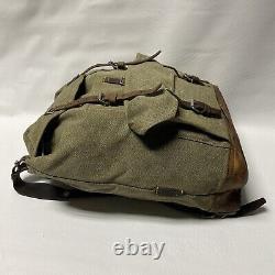 Vintage Swiss Army Military Backpack Rucksack Canvas Leather Salt & Pepper 1956