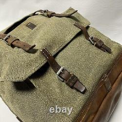 Vintage Swiss Army Military Backpack Rucksack Canvas Leather Salt & Pepper 1956