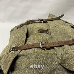 Vintage Swiss Army Military Backpack Rucksack Canvas Leather Salt & Pepper 1956