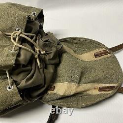 Vintage Swiss Army Military Backpack Rucksack Canvas Leather Salt & Pepper 1956