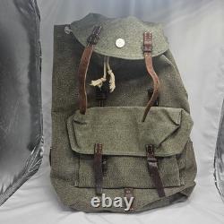 Vintage Swiss Army Military Backpack Rucksack Canvas Leather Salt & Pepper 1968
